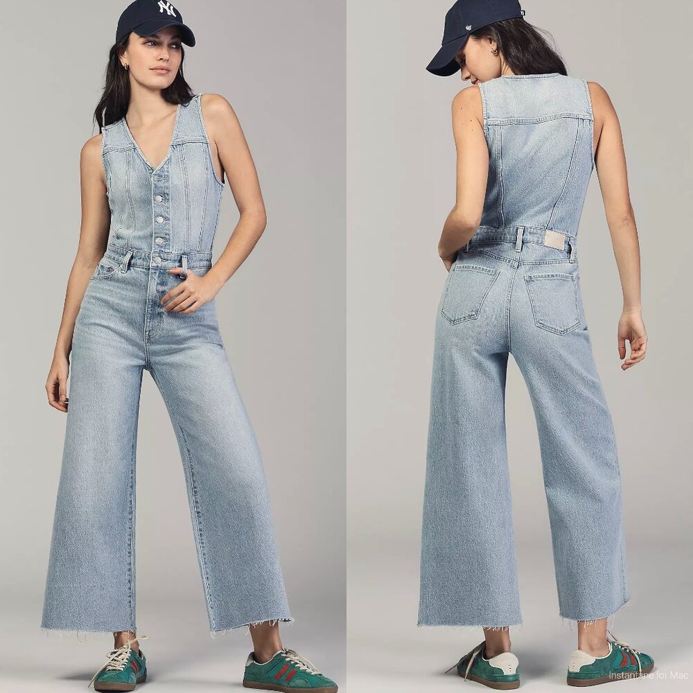 Pistola Aria Fitted Vest Cropped Wide-Leg Denim Jumpsuit